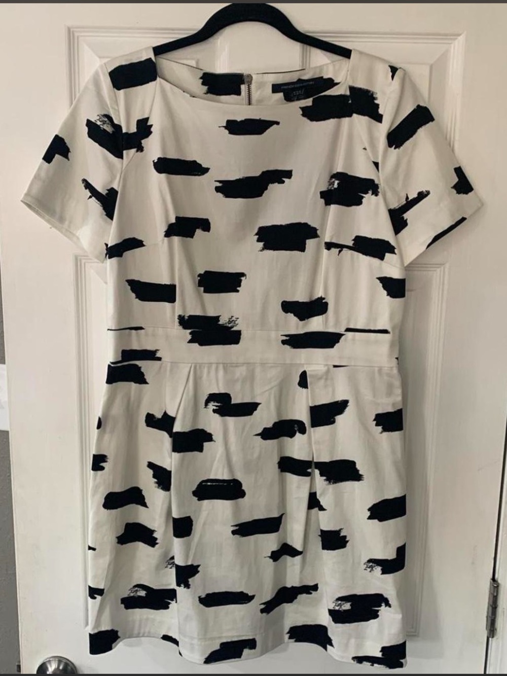 French Connection White Dress with Black Brushstroke Print